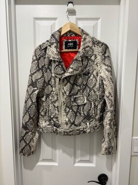Women’s ABS by Allen Schwartz Faux Snake Print Moto Jacket SMALL